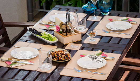 Rectangle Placemats Cross Stitching Made of Recycled Leather SIZE 15.8''x11.88" - 40 x 30 cm