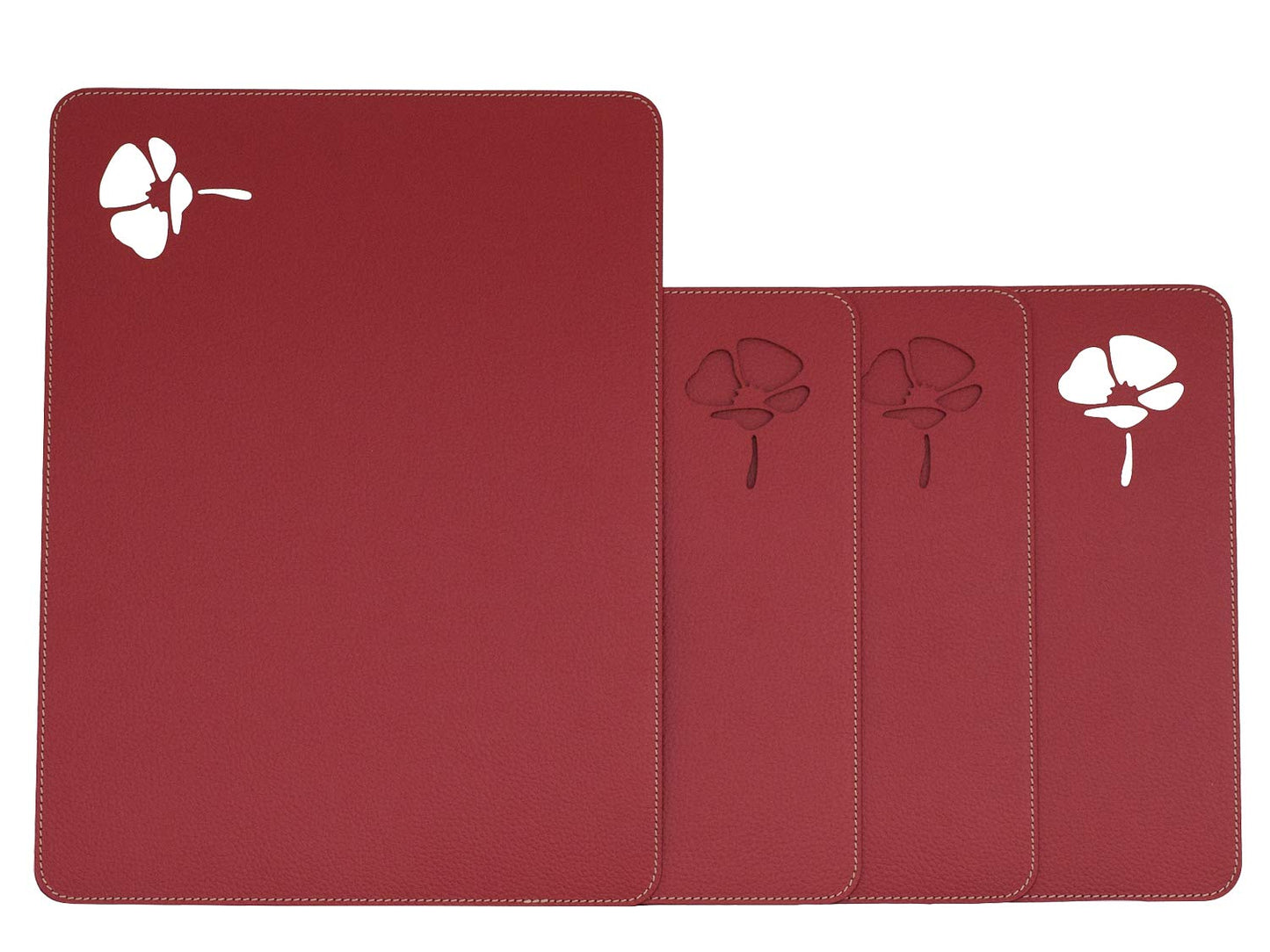 Set of Placemats for Dining Table, 4 Table Mats, Recycled Leather, Place Mats, Dining Table Set, Machine Cut Poppy (15.75x11.8 inches, Red)